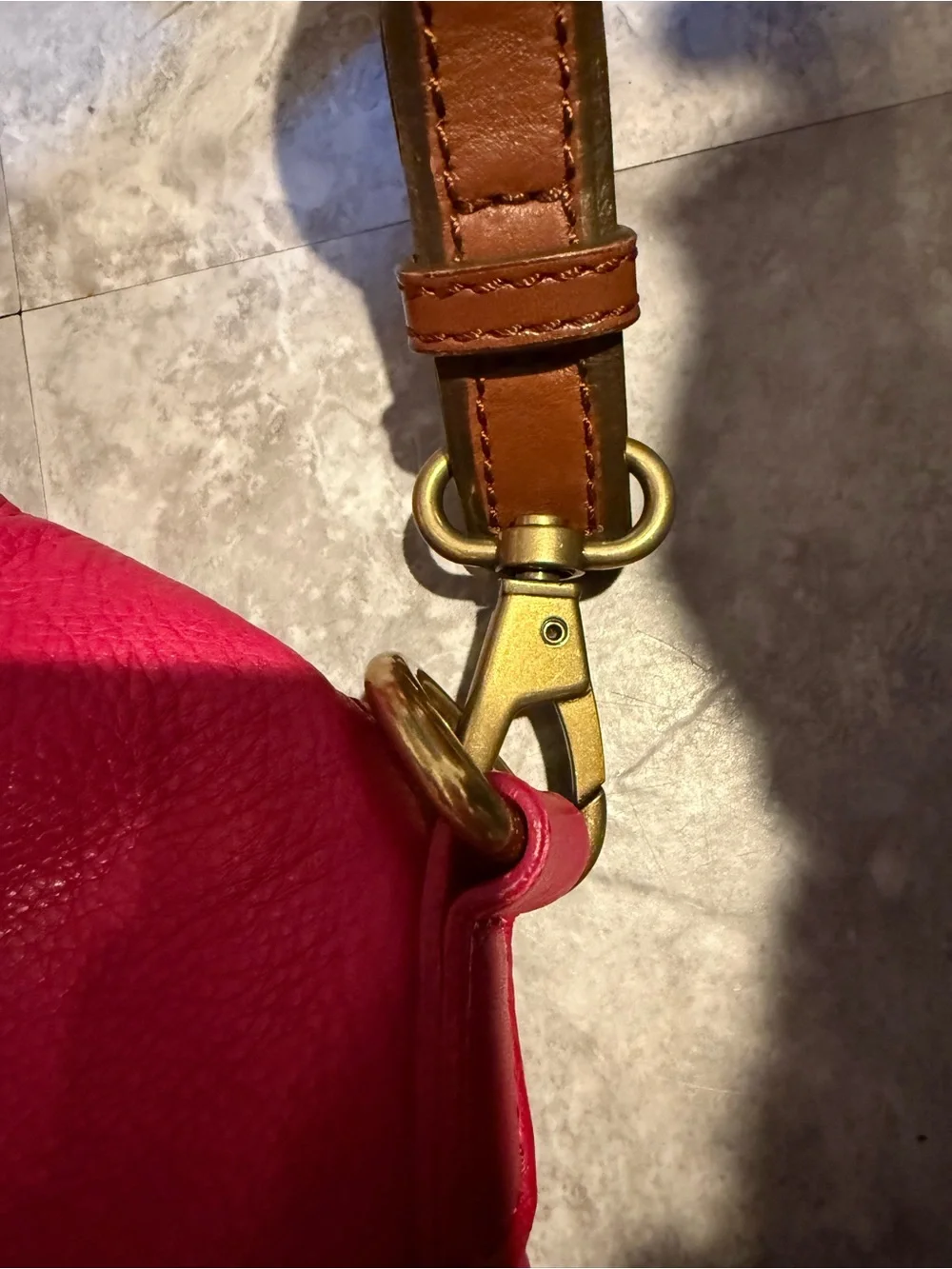 Fossil Hot Pink Leather Tote with Gold Logo